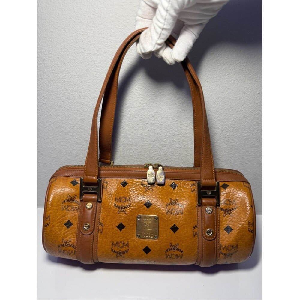 MCM Cognac Visetos Papillon Shoulder Bag with Black Monogram